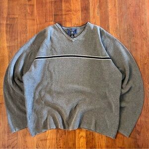 Vintage American Eagle ‘90s Y2K Mallcore Striped Gray V-Neck Sweater L